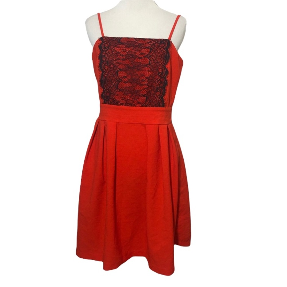 Monteau cute dress Fit and flare Orangey red lace